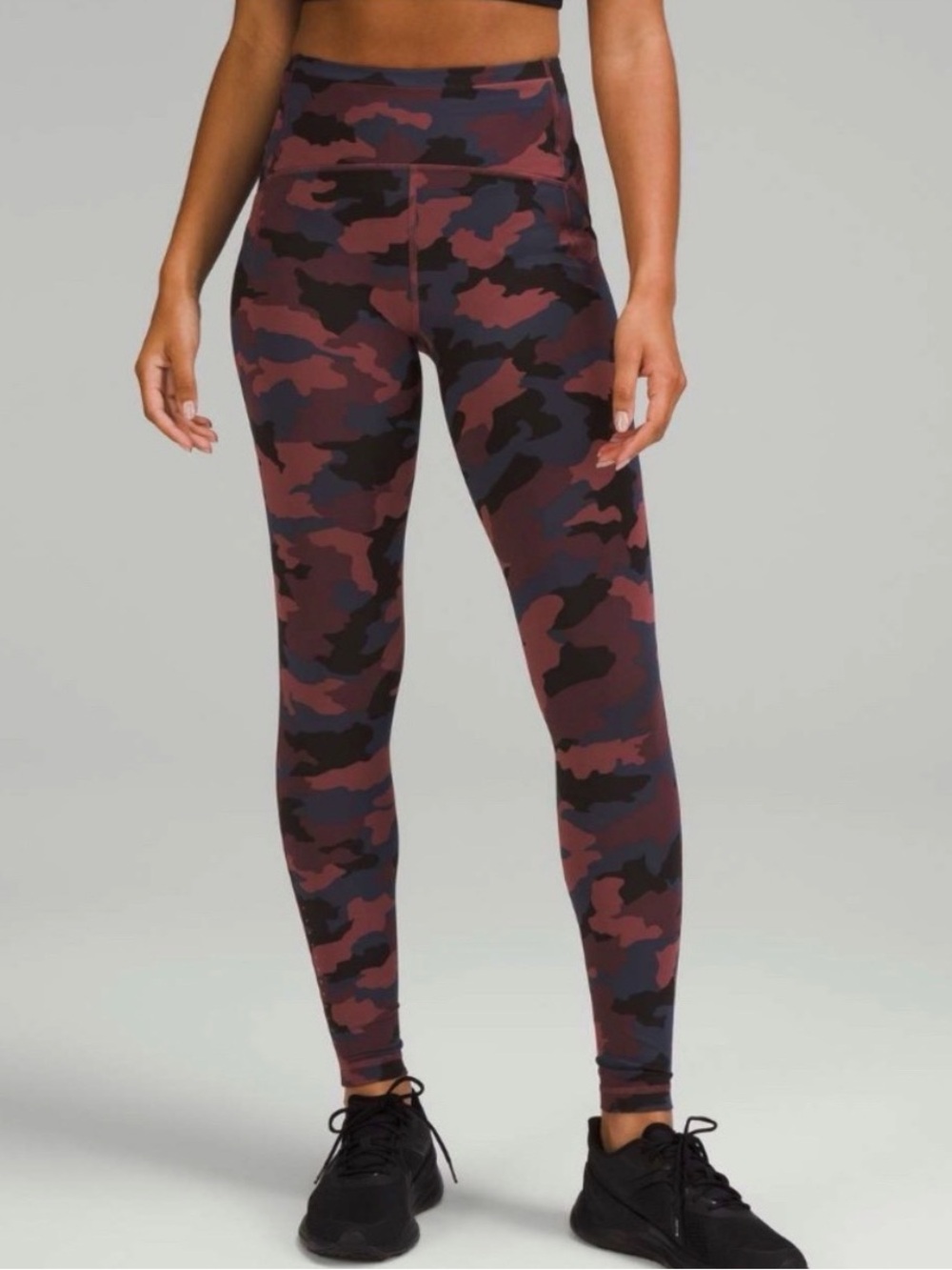 High-Waist Maroon Camo Leggings - Women's Activewear
